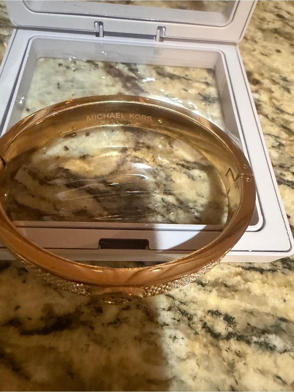 Michael Kors Rose Gold Pavé Logo Hinge Bangle with rhinestones Bracelet - Picture 4 of 8